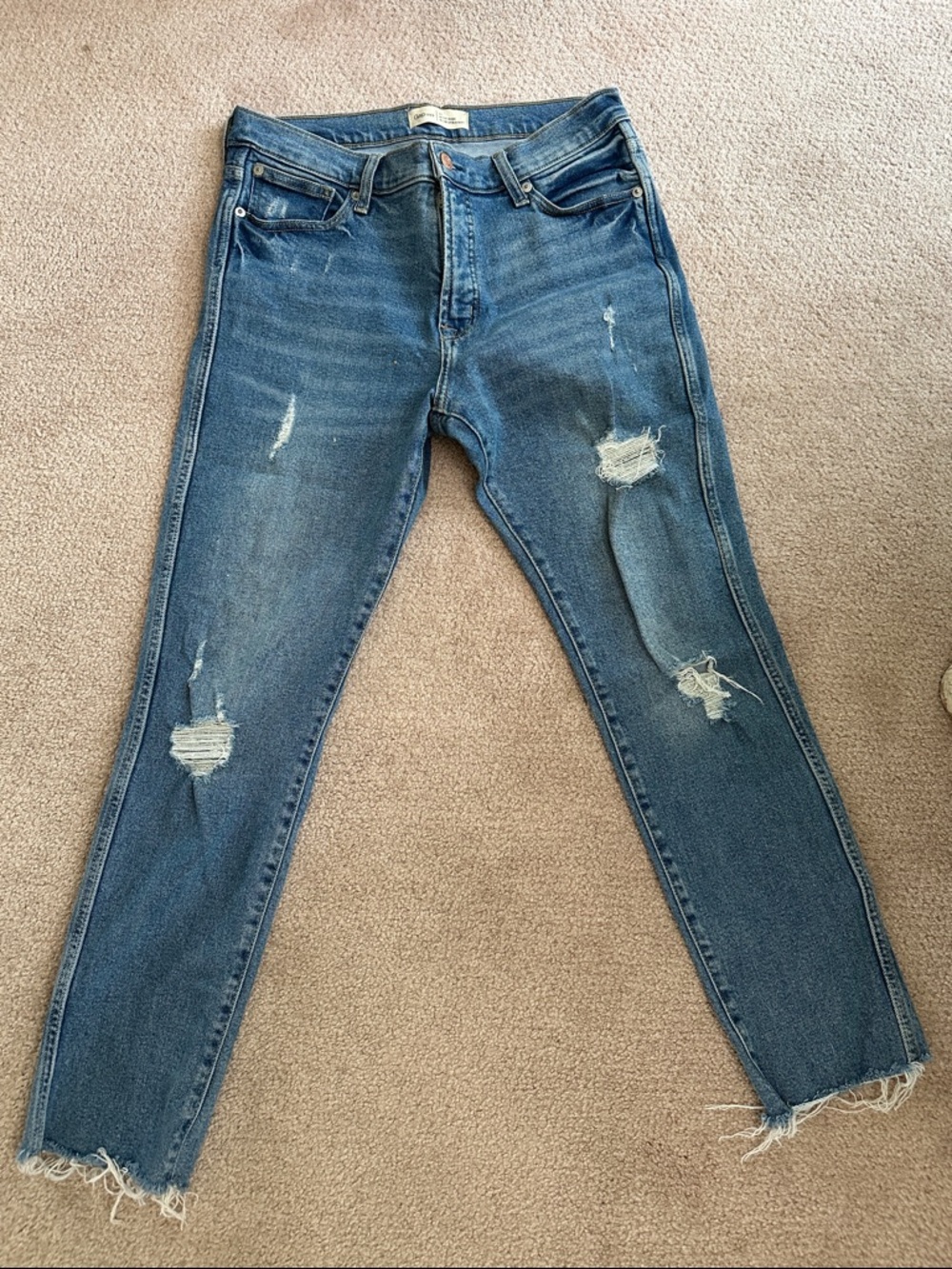 GAP High Rise Slim Straight Distressed Blue Jeans